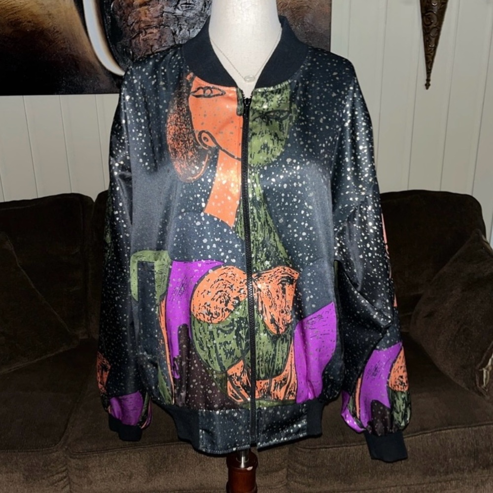 G. Oberti • Women’s • One Size • Picasso• Bomber • Jacket • Shiny •  Black/Gold